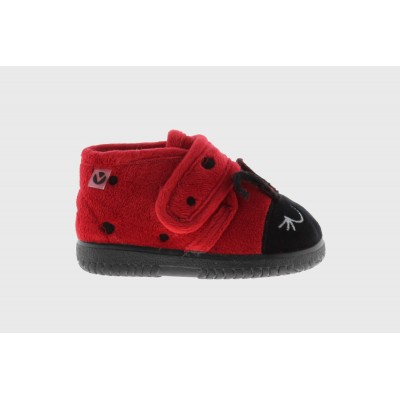 Zapatillas de casa animalitos botita velcro Victoria 5119 Mariquita Rojo