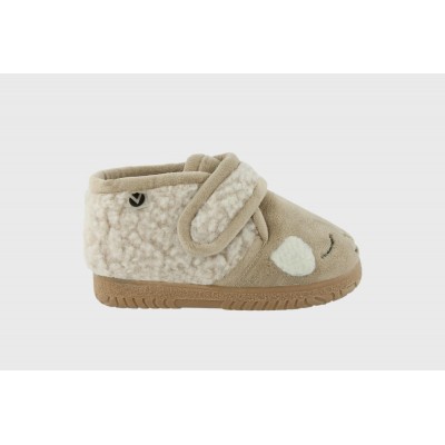 Zapatillas de casa animalitos botita velcro Victoria 5119 Ovejita Beige