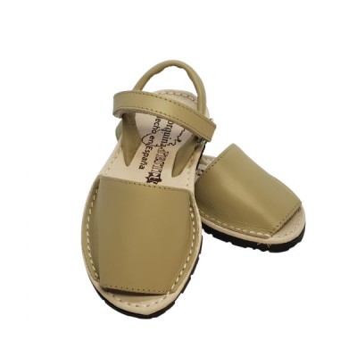 Ibicenca, Menorquina, abarca de piel con velcro INF Taupe