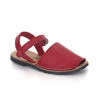 Ibicenca, Menorquina, abarca de piel con velcro INF Rojo