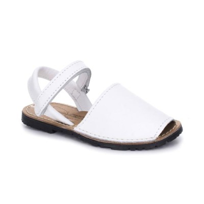 Ibicenca, Menorquina, abarca de piel con velcro INF Blanco