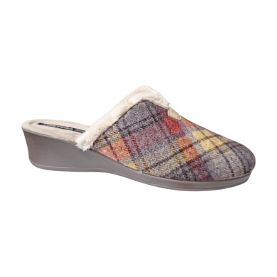 Zapatillas casa cuña J´Ortega 1803 paño cuadros Gris