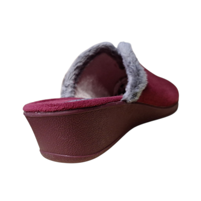 Zapatillas casa cuña J´ortega 1809 paño suave Burdeos con cuña