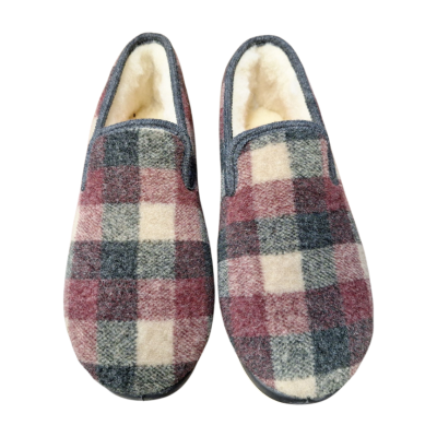 Zapatillas casa Norteñas 43-525 paño cuadros borreguito Burdeos