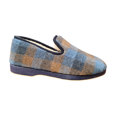 Zapatillas casa Norteñas 43-525 paño cuadros borreguito Marino