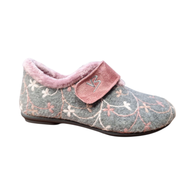 Zapatillas casa Vulca Bicha 4302 Velcro paño flores Gris
