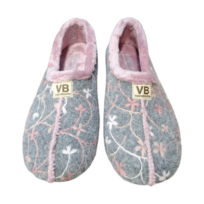Zapatillas casa Vulca Bicha 4307 cerrada paño flores Gris