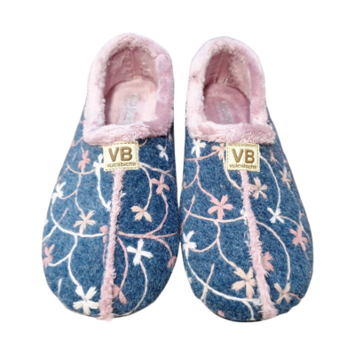 Zapatillas casa Vulca Bicha 4307 cerrada paño flores Marino