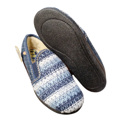 Zapatillas casa La Cadena 76525 cerrada punto rayas Azul piso goma