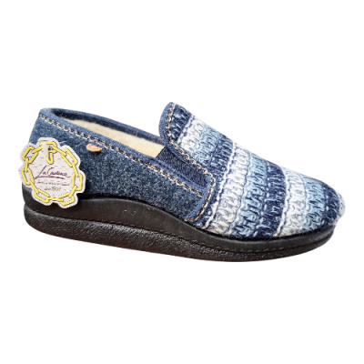 Zapatillas casa La Cadena 76525 cerrada punto rayas Azul