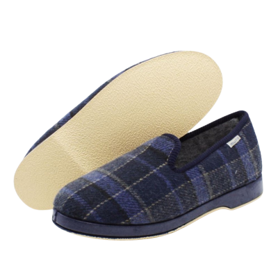 Zapatillas Muro 1600 paño cuadros azul marino con suela de goma rugosa
