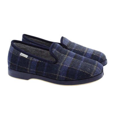 Zapatillas de casa para hombre marca Muro 1600 paño cuadros Marino