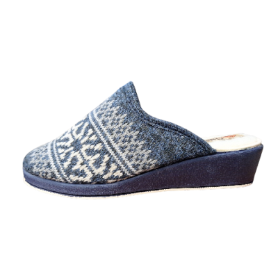 Zapatillas para casa con cuña descalza Wamba punto Forro Lana Marino