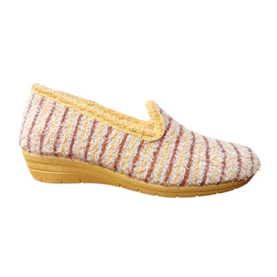 Zapatillas casa cuña Zel´s 3503 Rizo Rayas Mostaza