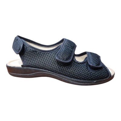 Sandalia de rejilla para mujer en color negro, con cierre de velcro y ancho especial Negro