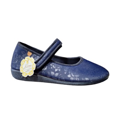 Merceditas ancho especial con velcro La Cadena 91022 Licra Marino