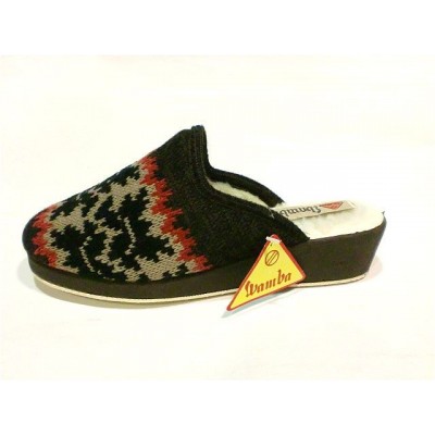 Zapatillas para casa con cuña descalza Wamba punto Forro Lana Marron Zapatillas para casa con cuña descalza Wamba punto Forro Lana Marron