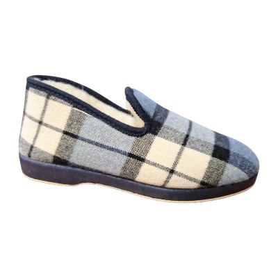 Zapatillas de estar por casa Norteñas 16-525 a cuadros azul marino con forro borreguito y suela antideslizante