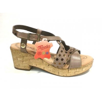 Sandalia descalza para mujer piel topos con cuña Trisoles 7075 Sandalia descalza para mujer piel topos con cuña Trisoles 7075