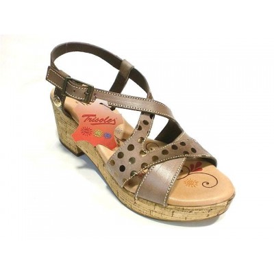 Sandalia descalza para mujer piel topos con cuña Trisoles 7075 Sandalia descalza para mujer piel topos con cuña Trisoles 7075