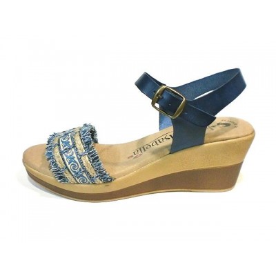Sandalia piel cuña Oh Isabella Flecos Azul