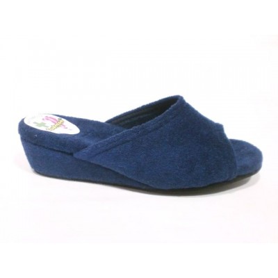 Zapatillas con cuña DEspinosa toalla algodon puntera abierta Marino