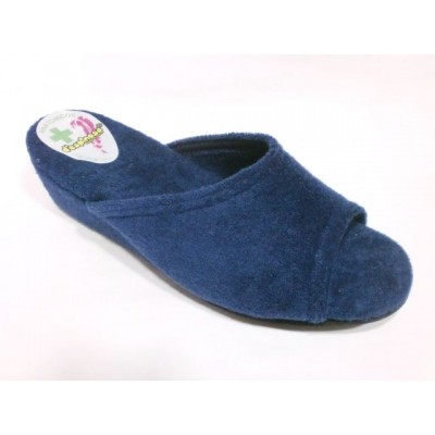 Zapatillas con cuña DEspinosa toalla algodon puntera abierta Marino