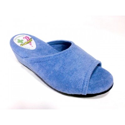 Zapatillas con cuña DEspinosa toalla algodon puntera abierta Aguamar