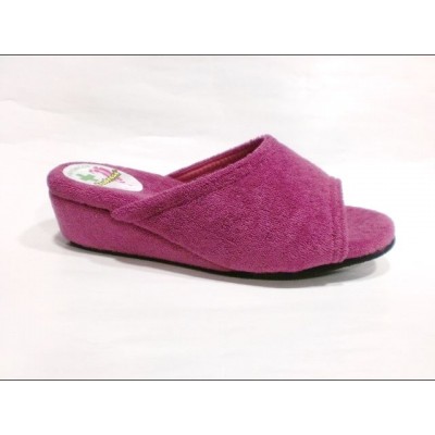 Zapatillas con cuña DEspinosa toalla algodon puntera abierta Vino