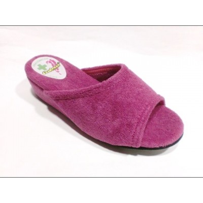 Zapatillas con cuña DEspinosa toalla algodon puntera abierta Vino