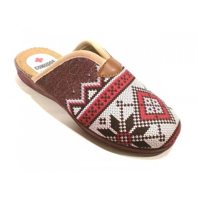 Zapatillas para casa Comodos paño terciopelo Rombos Burdeos Zapatillas para casa Comodos paño terciopelo Rombos Burdeos