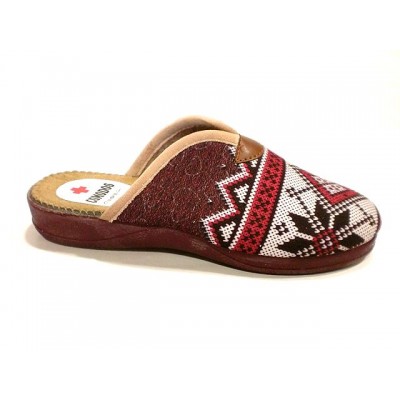 Zapatillas para casa Comodos paño terciopelo Rombos Burdeos Zapatillas para casa Comodos paño terciopelo Rombos Burdeos