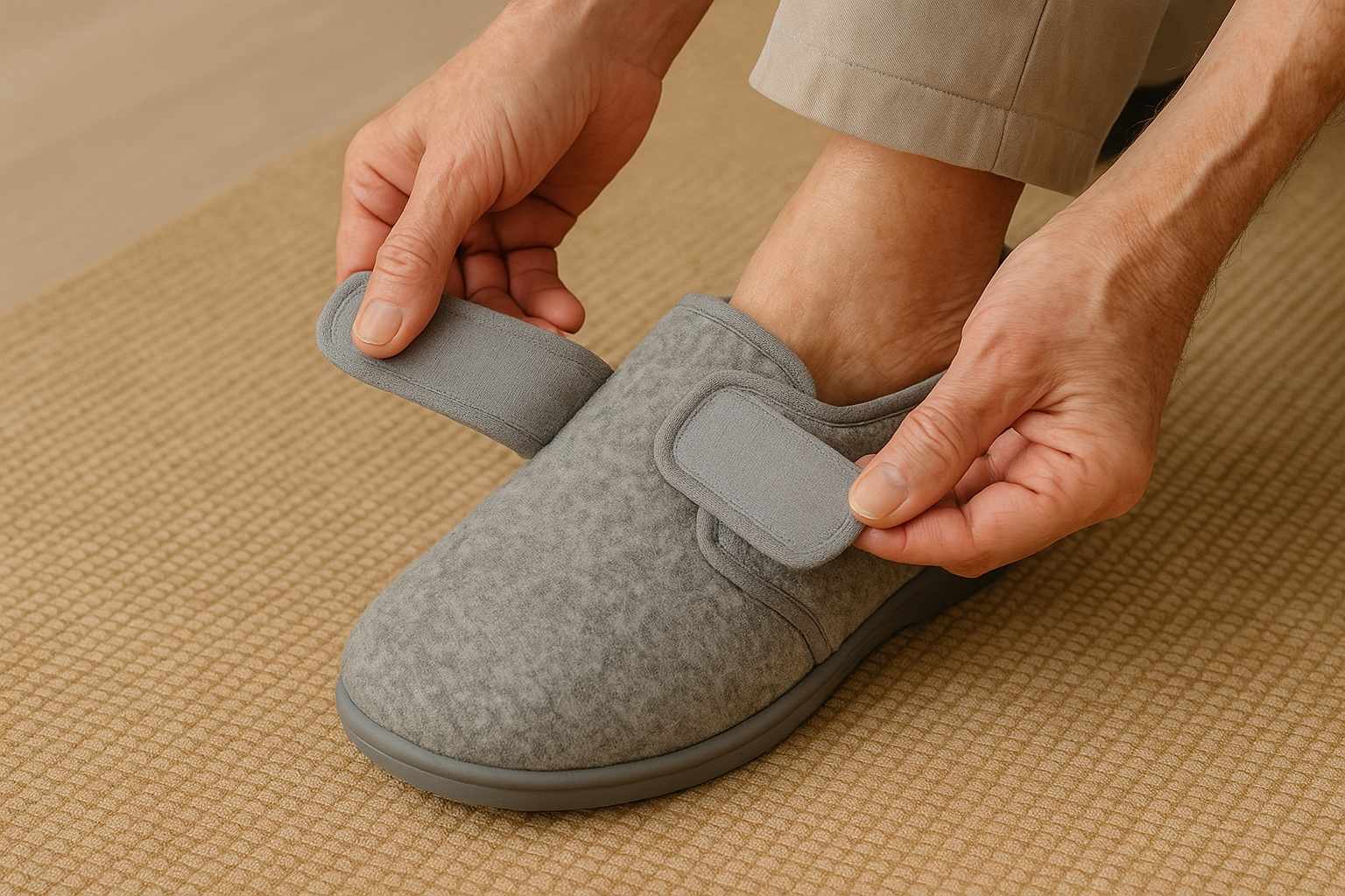 Poniéndose las zapatillas en casa.png